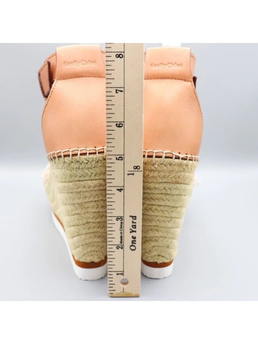 See By Chloé Glyn Frayed Canvas & Leather Espadrille Wedges 39 / US 9